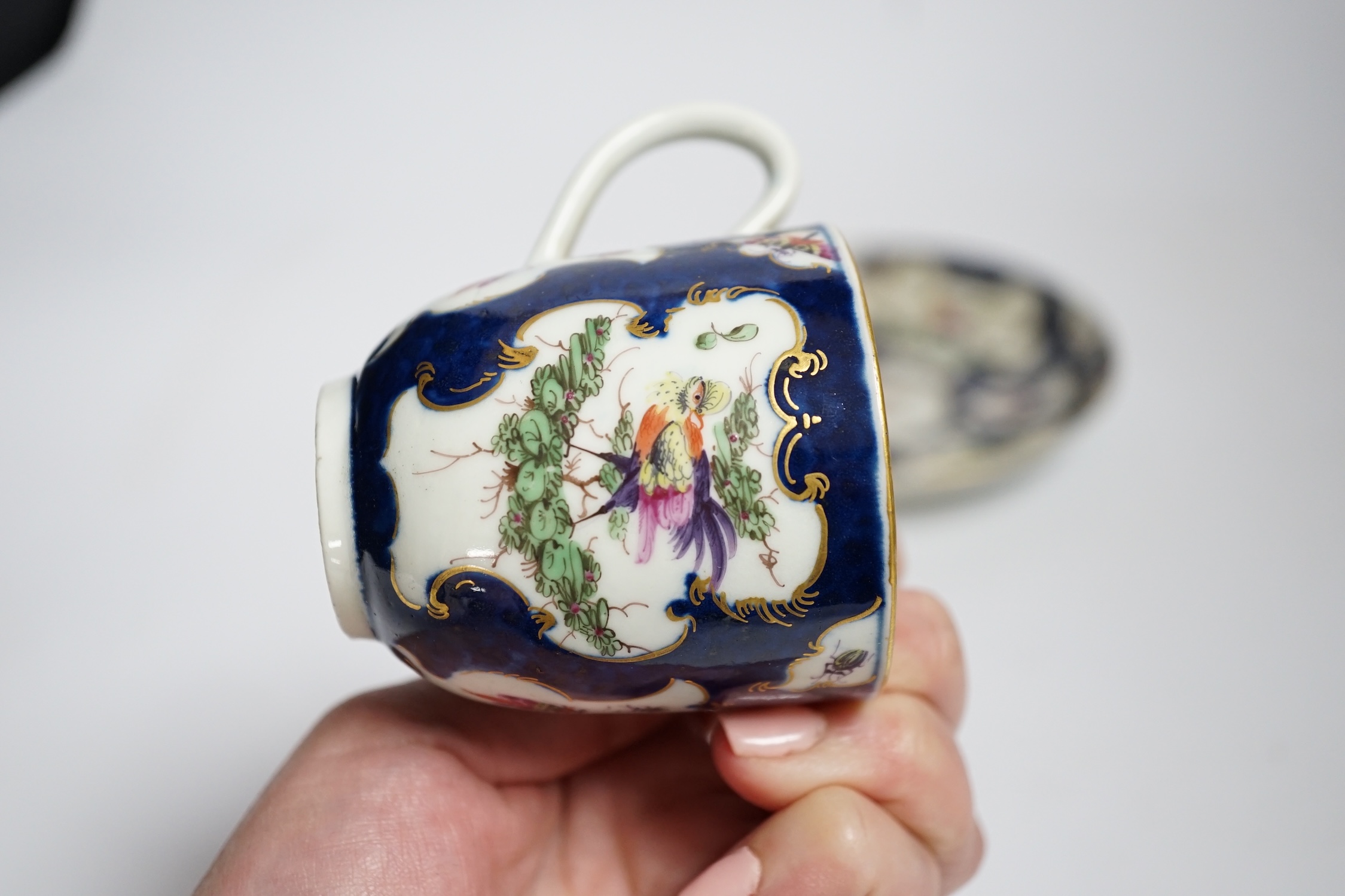 A Worcester scale blue cup and saucer, c.1775